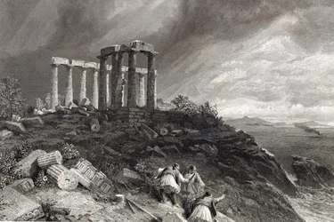 Temple de Minerve Sunium, gravé par J. Saddler